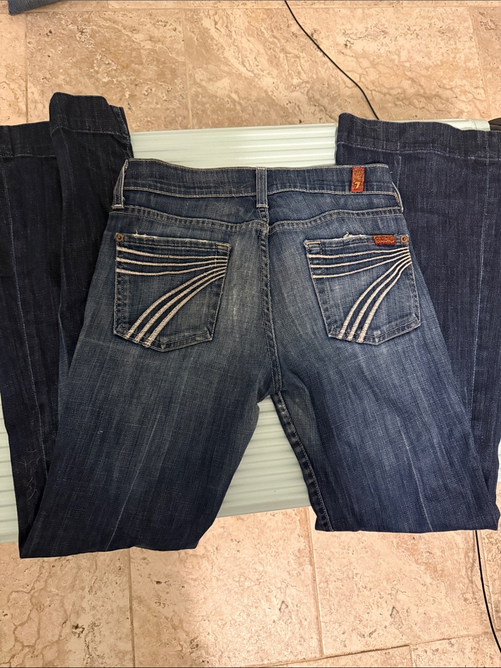 Seven7 Women's Faded Dark Blue Bootcut Jeans